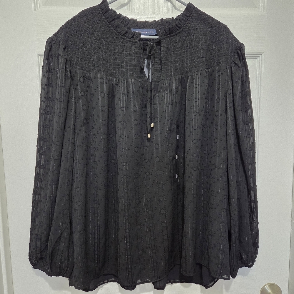 Tommy Hilfiger Womens Classy Peasant Black Blouse Plus Size 2X Business Casual - Picture 2 of 6